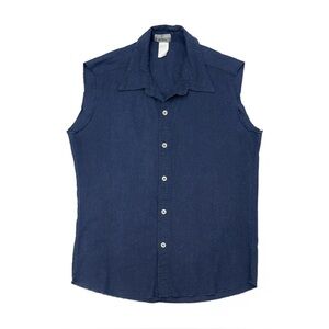 Vintage 90s BR Ben Ryan Dark Blue Sleeveless Collared Button Front Vest Top